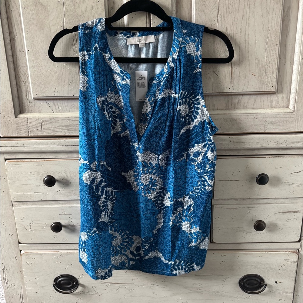 LOFT Blue and White Sleeveless Top